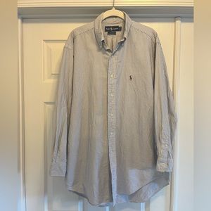 Ralph Lauren Yarmouth Oxford Dress Shirt Blue White Stripe 100% Cotton 16 - 32